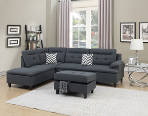 English Elm Living Charcoal Linen-Like Sectional Sofa with Left Chaise & Storage Ottoman, Tufted Cushions, Solid Frame HS00F6590-ID-AHD