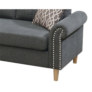 English Elm Slate Reversible Sectional Sofa with Tufted Back, Nailhead Arms, Plush Pillows & Tapered Legs HS00F6447-ID-AHD