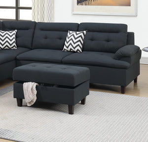English Elm Living Modern Linen-Like Sectional Sofa with Left Chaise and Storage Ottoman, Tufted Comfort Design Black 15 L x 23 W x 34 H HS00F6588-ID-AHD