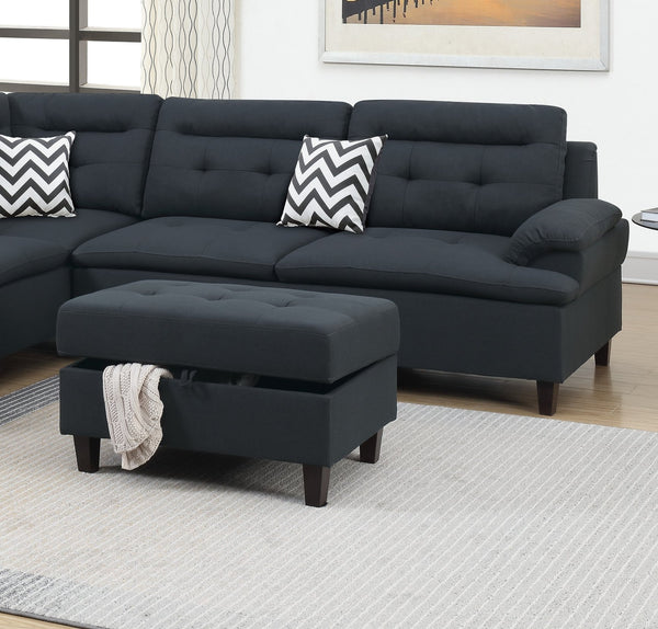 English Elm Living Modern Linen-Like Sectional Sofa with Left Chaise and Storage Ottoman, Tufted Comfort Design Black 15 L x 23 W x 34 H HS00F6588-ID-AHD