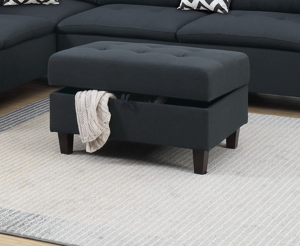 English Elm Living Modern Linen-Like Sectional Sofa with Left Chaise and Storage Ottoman, Tufted Comfort Design Black 15 L x 23 W x 34 H HS00F6588-ID-AHD