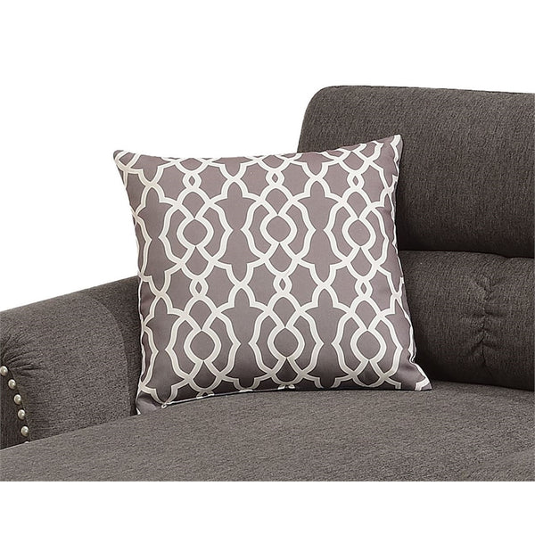 English Elm Tan Reversible Sectional Sofa — Tufted Velvet-Look Linen Polyfiber, Roll Arms, Pillows, Nailhead Trim HS00F6448-ID-AHD
