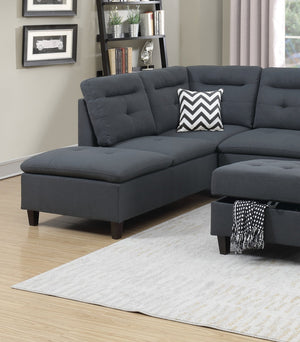 English Elm Living Charcoal Linen-Like Sectional Sofa with Left Chaise & Storage Ottoman, Tufted Cushions, Solid Frame HS00F6590-ID-AHD