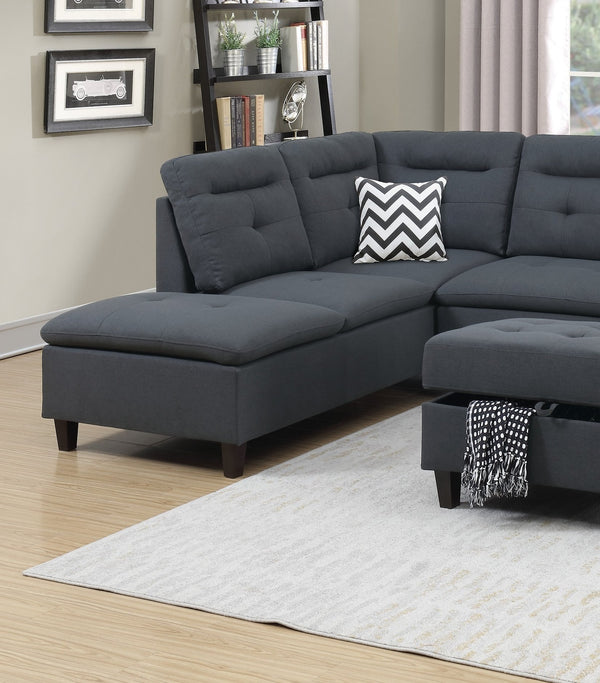 English Elm Living Charcoal Linen-Like Sectional Sofa with Left Chaise & Storage Ottoman, Tufted Cushions, Solid Frame HS00F6590-ID-AHD