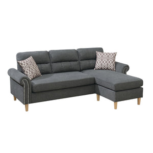 English Elm Slate Reversible Sectional Sofa with Tufted Back, Nailhead Arms, Plush Pillows & Tapered Legs HS00F6447-ID-AHD