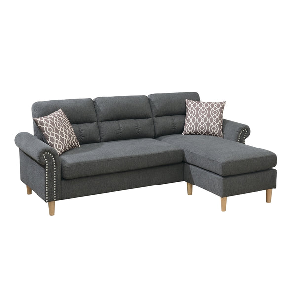 English Elm Slate Reversible Sectional Sofa with Tufted Back, Nailhead Arms, Plush Pillows & Tapered Legs HS00F6447-ID-AHD