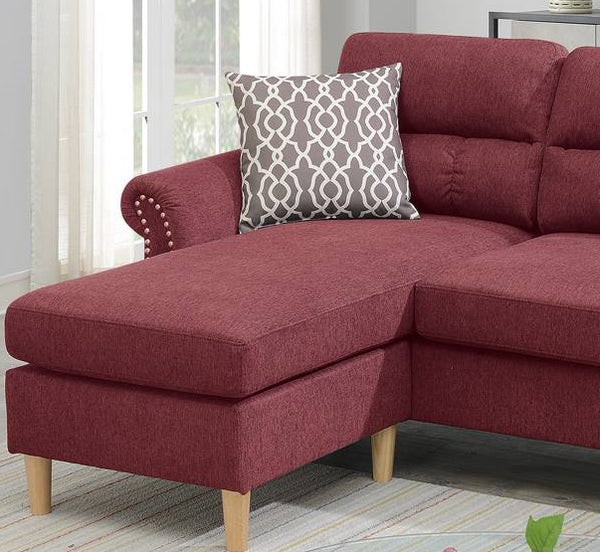 English Elm Paparika Reversible Sectional Sofa 2-Piece Velvet-Like Chaise Tufted Back Pillows Nailhead Arms Cozy Modern HS00F6449-ID-AHD