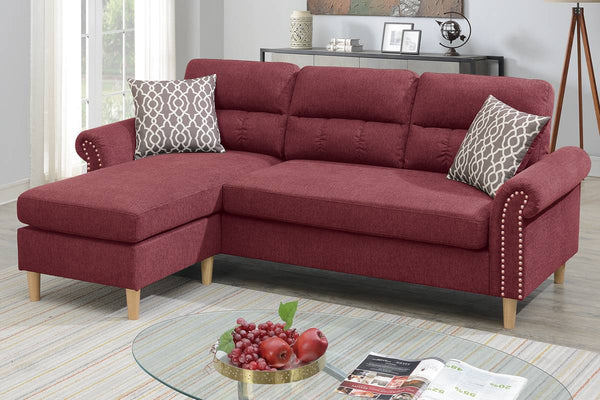 English Elm Paparika Reversible Sectional Sofa 2-Piece Velvet-Like Chaise Tufted Back Pillows Nailhead Arms Cozy Modern HS00F6449-ID-AHD