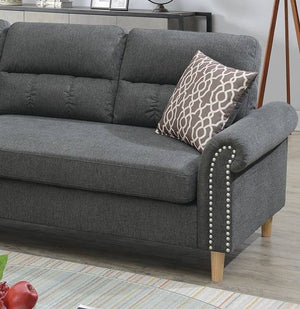 English Elm Slate Reversible Sectional Sofa with Tufted Back, Nailhead Arms, Plush Pillows & Tapered Legs HS00F6447-ID-AHD