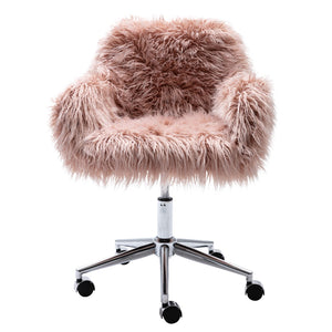 Hearth and Haven Beacon Faux Fur Fluffy Vanity Chair with Adjustable Seat Height, Pink W21222750