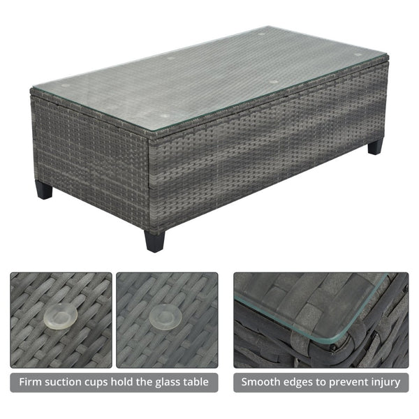 English Elm <old Sku Outdoor Pe Rattan Half Moon Sectional Patio Set with Tempered Glass Tables Gray N704G201215E
