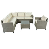 Hearth and Haven 5 Piece Outdoor Sofa Set with Coffee Table, Cushions and Single Chair, Beige
