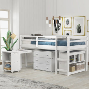English Elm Low Twin Loft Bed with Rolling Desk Underbed Storage Cabinet Kids Study Space LT000113AAK-1
