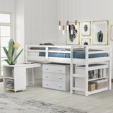 Low Study Twin Loft Bed with Cabinet and Rolling Portable Desk (Old Sku :Lp000113Aak)