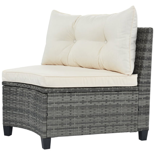 English Elm <old Sku Outdoor Pe Rattan Half Moon Sectional Patio Set with Tempered Glass Tables Beige N704G201215A