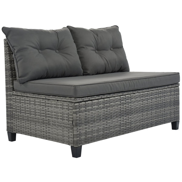 English Elm <old Sku Outdoor Pe Rattan Half Moon Sectional Patio Set with Tempered Glass Tables Gray N704G201215E