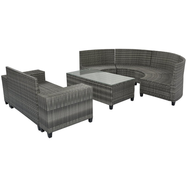 English Elm <old Sku Outdoor Pe Rattan Half Moon Sectional Patio Set with Tempered Glass Tables Gray N704G201215E