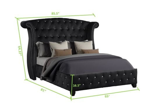 English Elm Queen Sophia 4PC Upholstery Bedroom Set with Crystal Tufted Headboard, Wood Frame, Glam Modern Design 808857507334