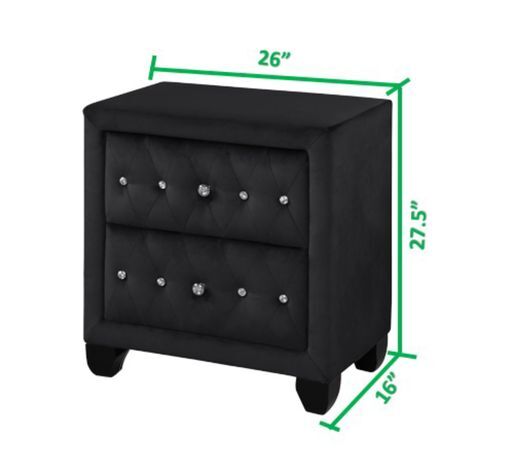 English Elm Full Sophia 5 Pc Upholstery Bedroom Set in Black Wood with Crystal Tufted Headboard & Storage Chest 808857866103