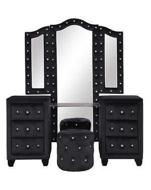 English Elm Hazel Queen 5PC Velvet Vanity Bedroom Set with Speakers & USB, Tufted Nailhead Black Glam Storage B009S00814