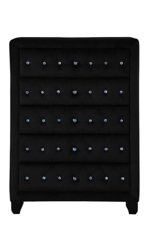 English Elm HAZEL Queen 5PC Velvet Bedroom Set Black Tufted Headboard w/ Speakers, USB Ports & Extra Storage B009S00806