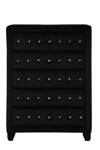 English Elm HAZEL Queen 5PC Velvet Bedroom Set Black Tufted Headboard w/ Speakers, USB Ports & Extra Storage B009S00806