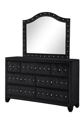English Elm HAZEL King Tufted 5PC Velvet Bedroom Set with USB Ports, Speakers, Solid Wood, Storage, Black B009S02080