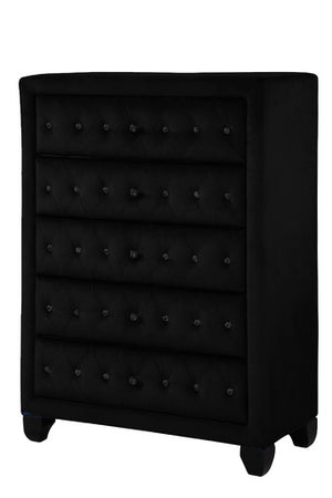 English Elm HAZEL King Tufted 5PC Velvet Bedroom Set with USB Ports, Speakers, Solid Wood, Storage, Black B009S02080