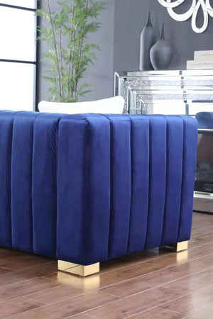 English Elm A Modern Channel Sofa - Luxurious Navy Velvet Chesterfield Style, 3-Seater For Elegant Living Spaces W1099S00082