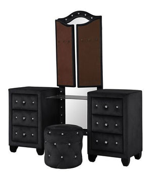 English Elm SOPHIA Full 4 Pc Vanity Upholstery Bedroom Set in Black with Crystal Tufted Glam Headboard & Storage B009S01978