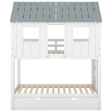 Hearth and Haven Twin over Twin House-Shaped Bunk Bed with Roof, Windows and Trundle, White GX000705AAK-1