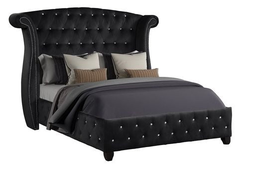 English Elm SOPHIA Crystal Tufted Full Bed in Black Wood Finish — Glamorous, Storage-Friendly Bedroom Set Options 698781171868