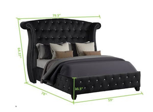 English Elm Full Sophia 5 Pc Upholstery Bedroom Set in Black Wood with Crystal Tufted Headboard & Storage Chest 808857866103