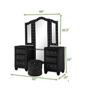 English Elm SOPHIA Full 5 Pc Vanity Upholstered Bedroom Set in Black with Crystal Tufted Headboard & Storage B009S01980