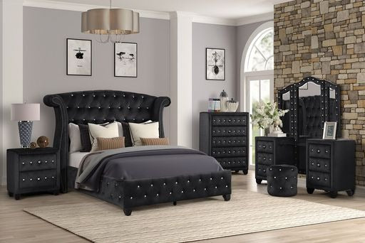English Elm Sophia Crystal Tufted King Bed in Black Wood Frame — Glam Modern Headboard, Durable Craftsmanship, Luxurious Retreat B009S01845