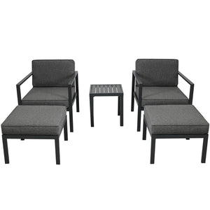 Hearth and Haven 5 Piece Outdoor Aluminum Alloy Sofa Set with Coffee Table and Stools, Black and Grey