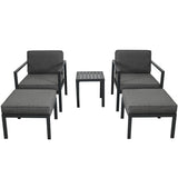 5 Piece Outdoor Aluminum Alloy Sofa Set with Coffee Table and Stools