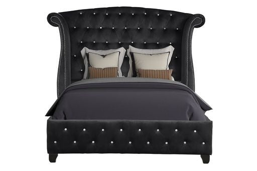 English Elm SOPHIA Crystal Tufted Full Bed in Black Wood Finish — Glamorous, Storage-Friendly Bedroom Set Options 698781171868