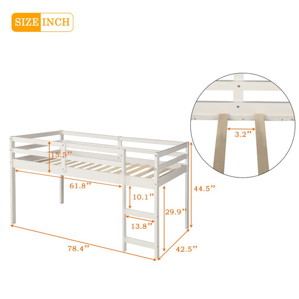 English Elm Low Twin Loft Bed with Rolling Desk Underbed Storage Cabinet Kids Study Space LT000113AAK