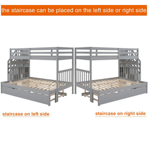 English Elm Twin Over Full Bunk Bed with Staircase Storage Drawers and Pull Out Trundle LT000025AAE-2