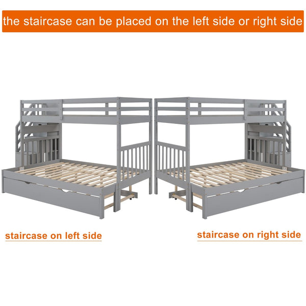 English Elm Twin Over Full Bunk Bed with Staircase Storage Drawers and Pull Out Trundle LT000025AAE-1