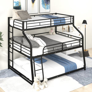 English Elm Twin Triple Bunk Bed XL/Full/Queen with Long & Short Ladders, Full-Length Guardrails, Industrial Black GX000609AAB-1