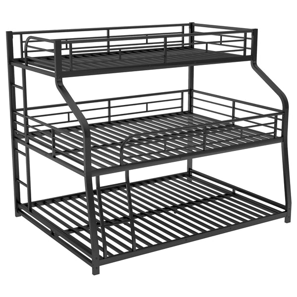 English Elm Twin Triple Bunk Bed XL/Full/Queen with Long & Short Ladders, Full-Length Guardrails, Industrial Black GX000609AAB-1