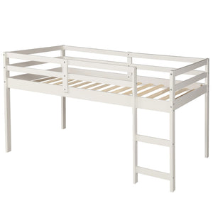 English Elm Low Twin Loft Bed with Rolling Desk Underbed Storage Cabinet Kids Study Space LT000113AAK