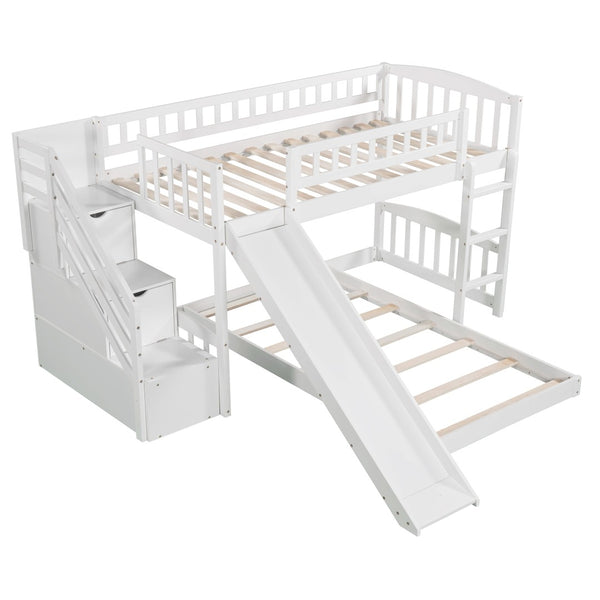 English Elm Stairway Twin Bunk Bed with Slide Storage Drawers and Guardrail Kids Bedroom LT100156AAK-1