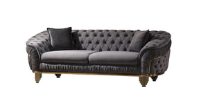 English Elm Vanessa Glam Velvet Button-Tufted Sofa in Grey with Gold Waterfall Legs, Coil Springs & Pillows G150109202