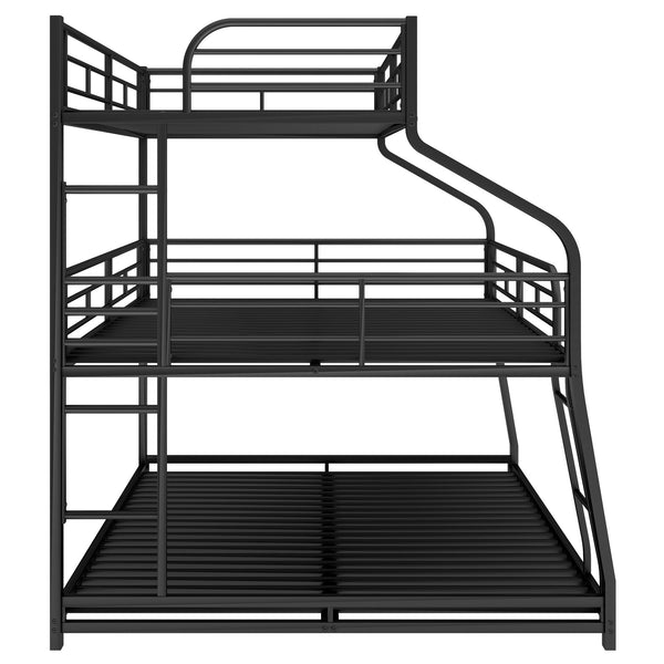 English Elm Twin Triple Bunk Bed XL/Full/Queen with Long & Short Ladders, Full-Length Guardrails, Industrial Black GX000609AAB-1