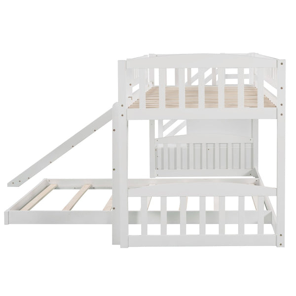 English Elm Stairway Twin Bunk Bed with Slide Storage Drawers and Guardrail Kids Bedroom LT100156AAK-1
