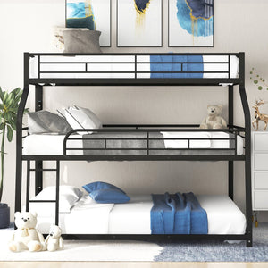 English Elm Twin Triple Bunk Bed XL/Full/Queen with Long & Short Ladders, Full-Length Guardrails, Industrial Black GX000609AAB-1