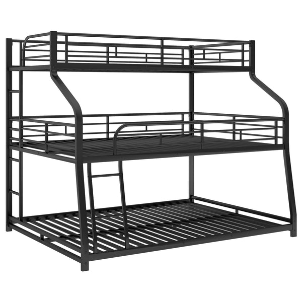 English Elm Twin Triple Bunk Bed XL/Full/Queen with Long & Short Ladders, Full-Length Guardrails, Industrial Black GX000609AAB-1